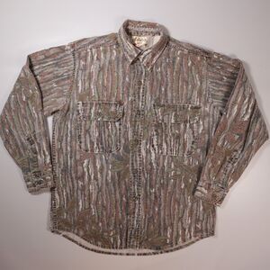 VTG Cabelas Shirt Men Large L Button Up Chamois Camo Realtree Made in USA